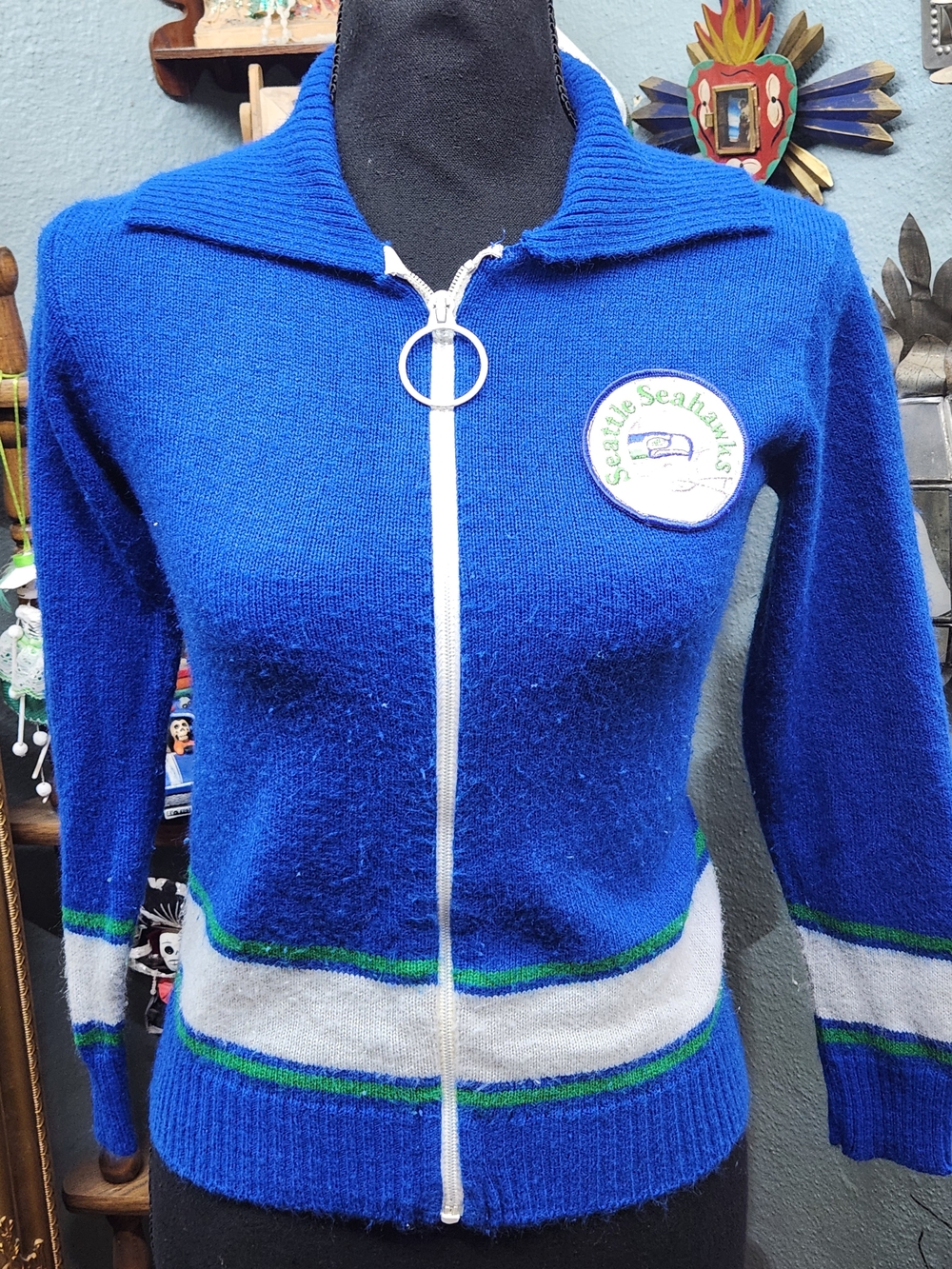 Seattle Seahawks Kids Zip-Front Blue Sweater Top with Stripe Detail